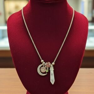 Chic Silver and Red Crystal Pendant Necklace